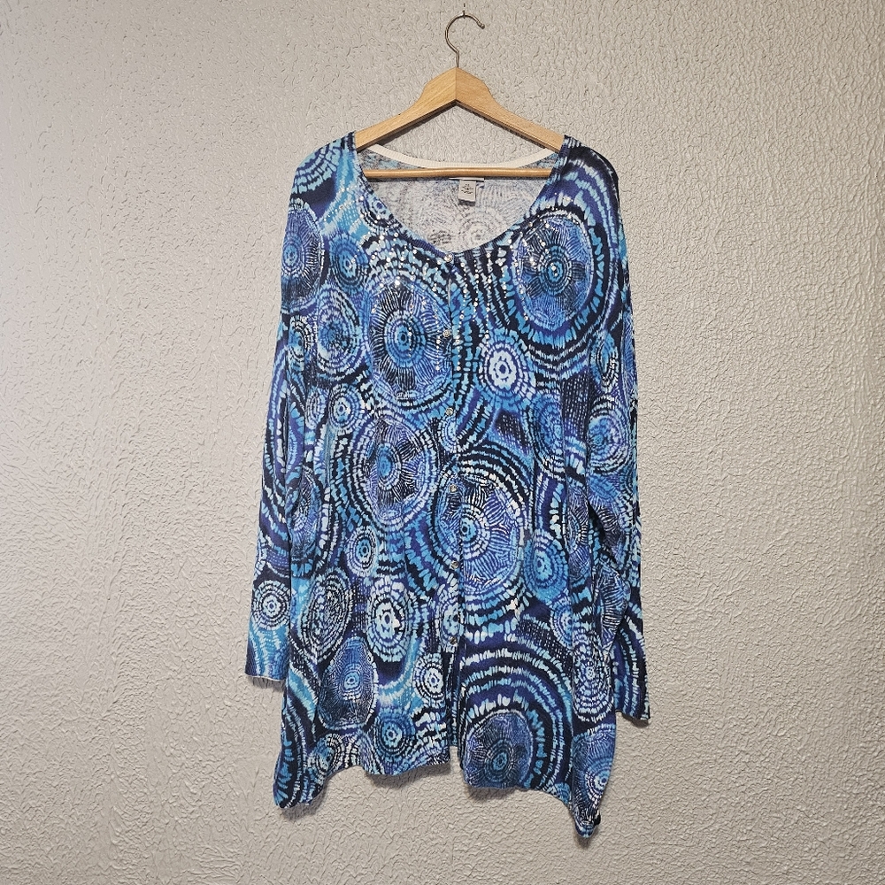 Catherine's Cardigan Womens Size 4X Wacky Phychedelic Plus Size Embellished Top